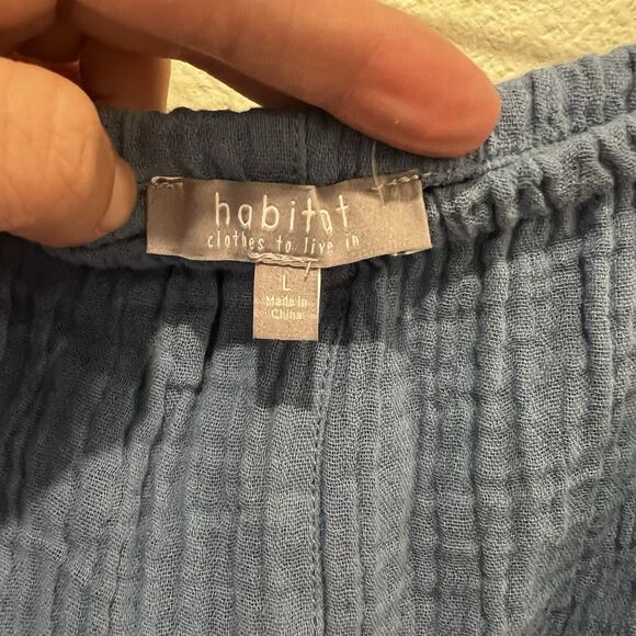 Habitat Pants Blue Crinkle Gauze Elastic Waist Pull On Lagenlook Womens Sz L - Picture 4 of 8